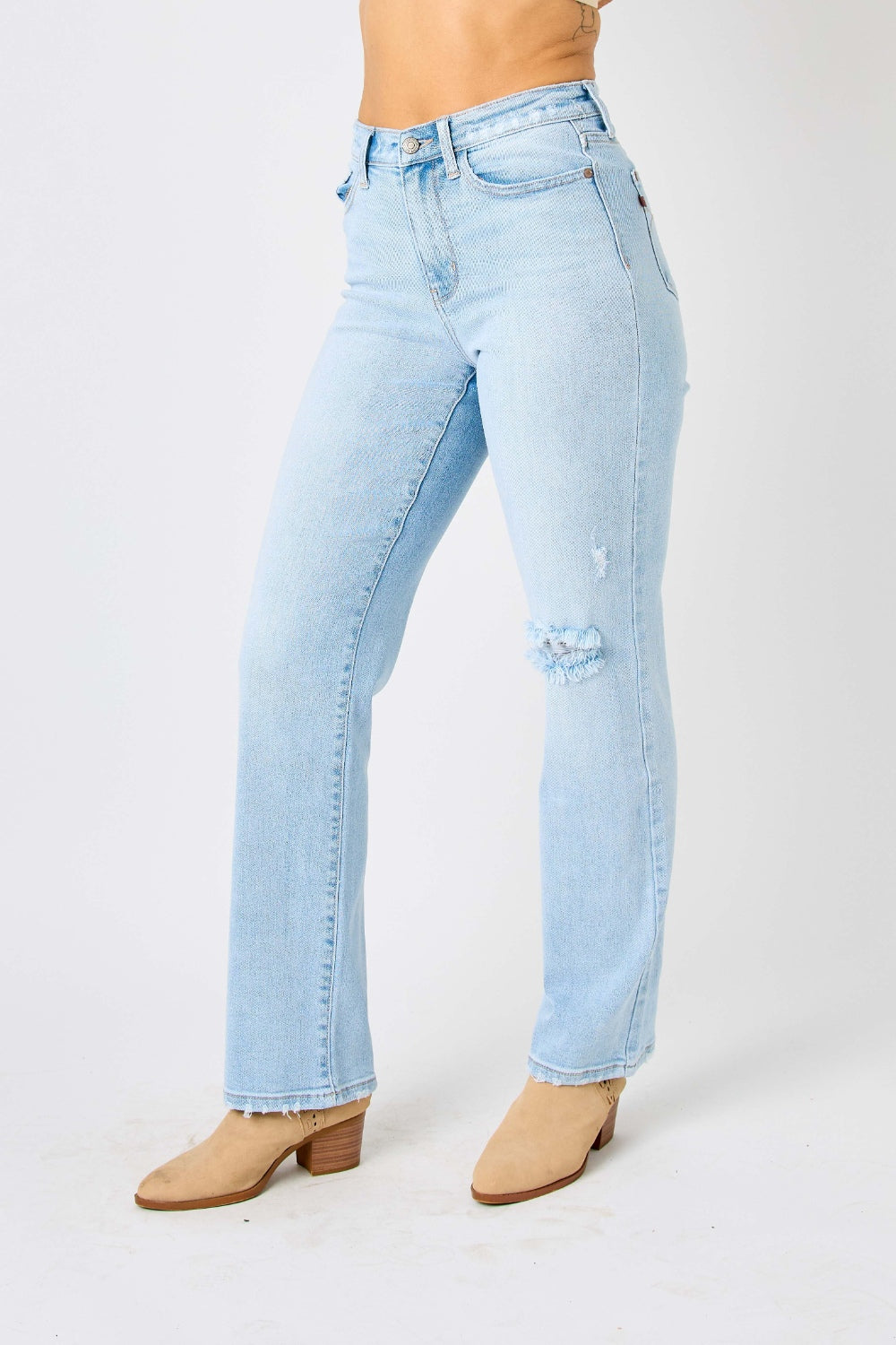 Judy Blue Full Size High Waist Distressed Straight Jeans-Teresa&#39;s Fashionista LLC