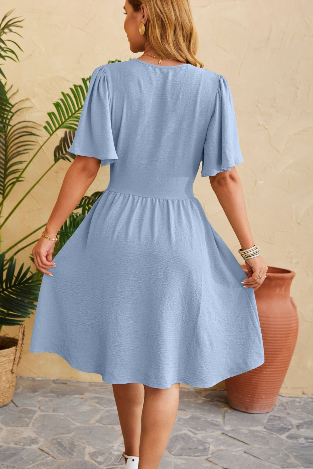 Ruched Surplice Short Sleeve Dress-Teresa&#39;s Fashionista LLC