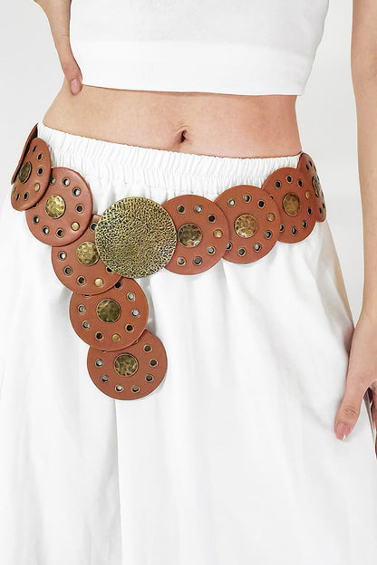 Round Shape PU Leather Belt-Teresa&#39;s Fashionista LLC