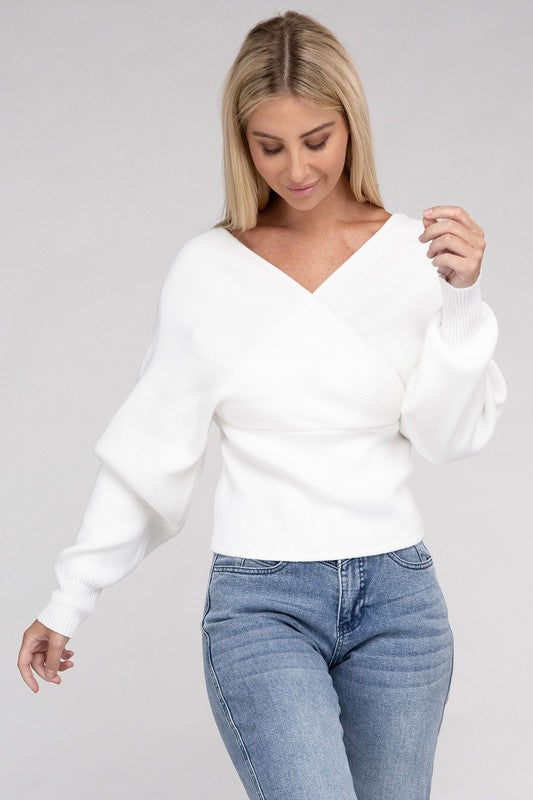 Viscose Cross Wrap Pullover Sweater-Teresa&#39;s Fashionista LLC