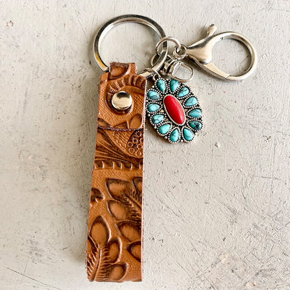 Turquoise Genuine Leather Key Chain-Teresa&#39;s Fashionista LLC