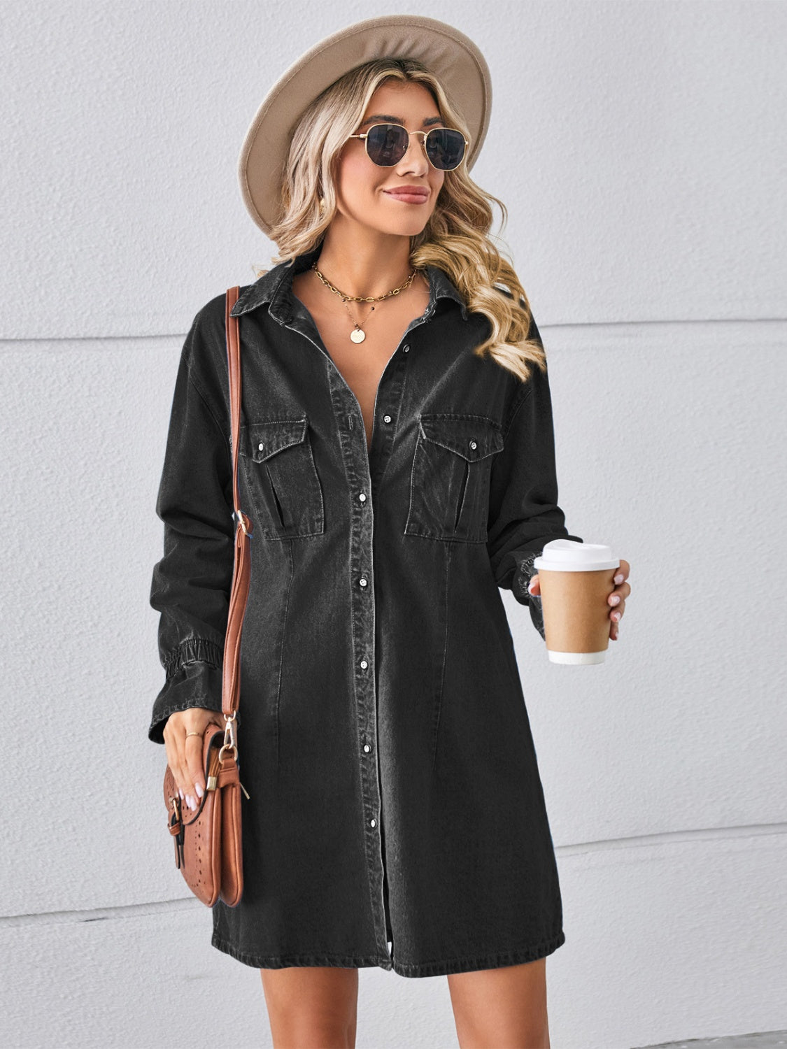 Pocketed Dropped Shoulder Mini Denim Dress-Teresa&#39;s Fashionista LLC