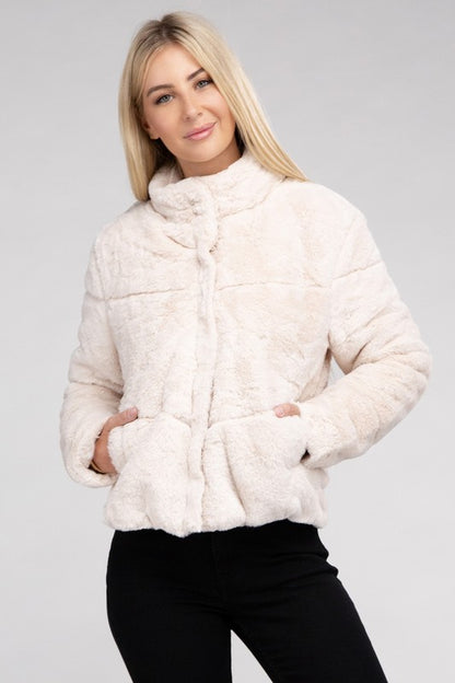 Fluffy Zip-Up Sweater Jacket-Teresa&#39;s Fashionista LLC