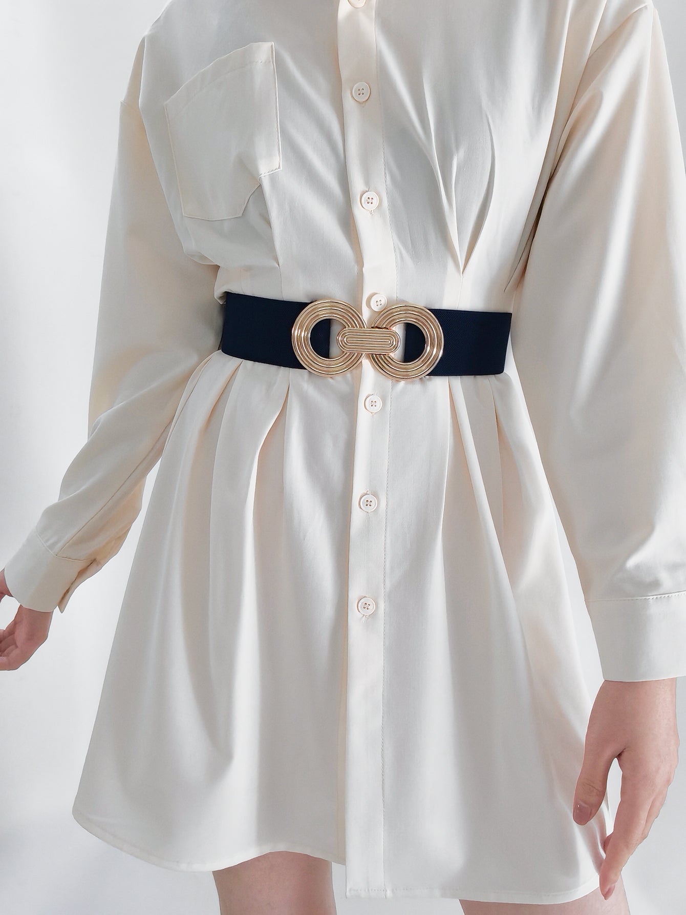 Geometric Buckle Elastic Wide Belt-Teresa&#39;s Fashionista LLC