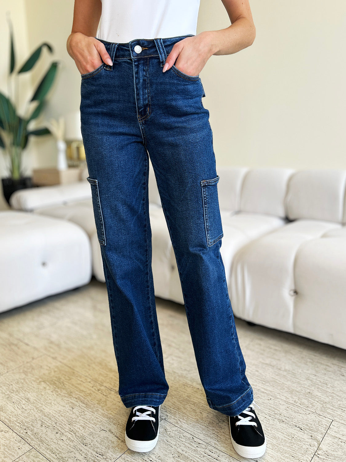 Judy Blue Full Size High Waist Straight Cargo Jeans-Teresa&#39;s Fashionista LLC