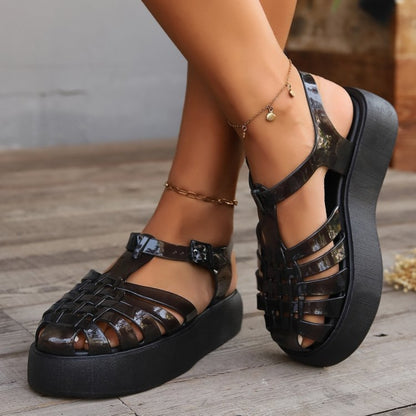 Plastic Woven Platform Sandals-Teresa&#39;s Fashionista LLC