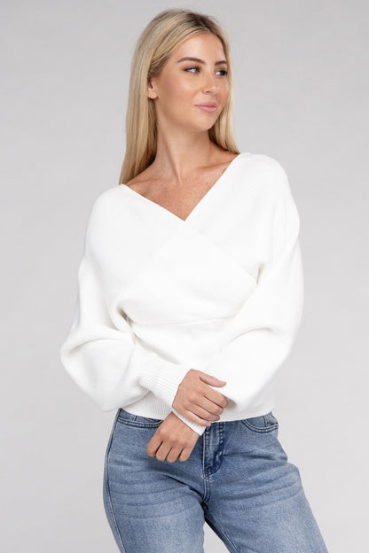 Viscose Cross Wrap Pullover Sweater-Teresa&#39;s Fashionista LLC