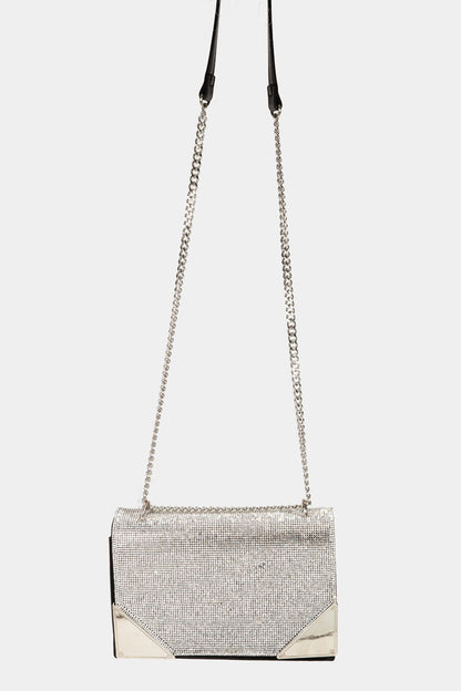 Fame Rhinestone Studded Rectangle Crossbody Bag-Teresa&#39;s Fashionista LLC