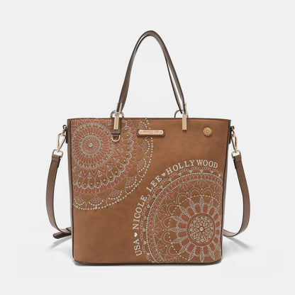 Nicole Lee USA Metallic Stitching Embroidery Inlaid Rhinestone Tote Bag-Teresa&#39;s Fashionista LLC