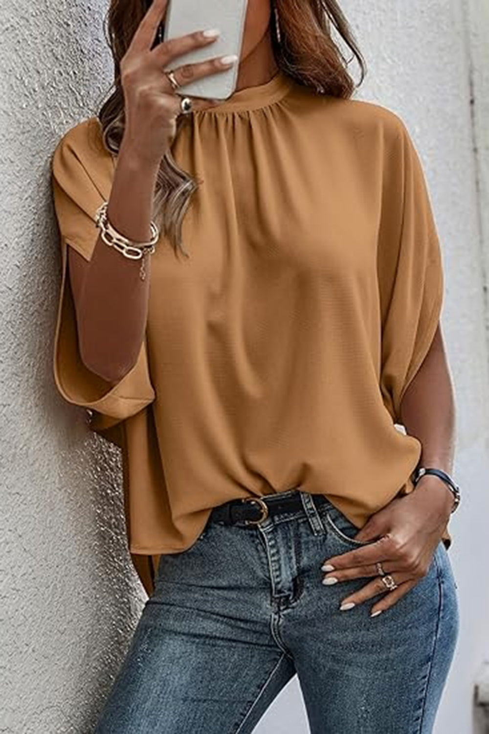 Tie Back Slit Half Sleeve Blouse-Teresa&#39;s Fashionista LLC