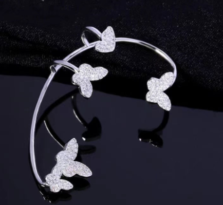 Full Diamond Butterfly Earrings Female Temperament Without Pierced Super Fairy-Teresa&#39;s Fashionista LLC