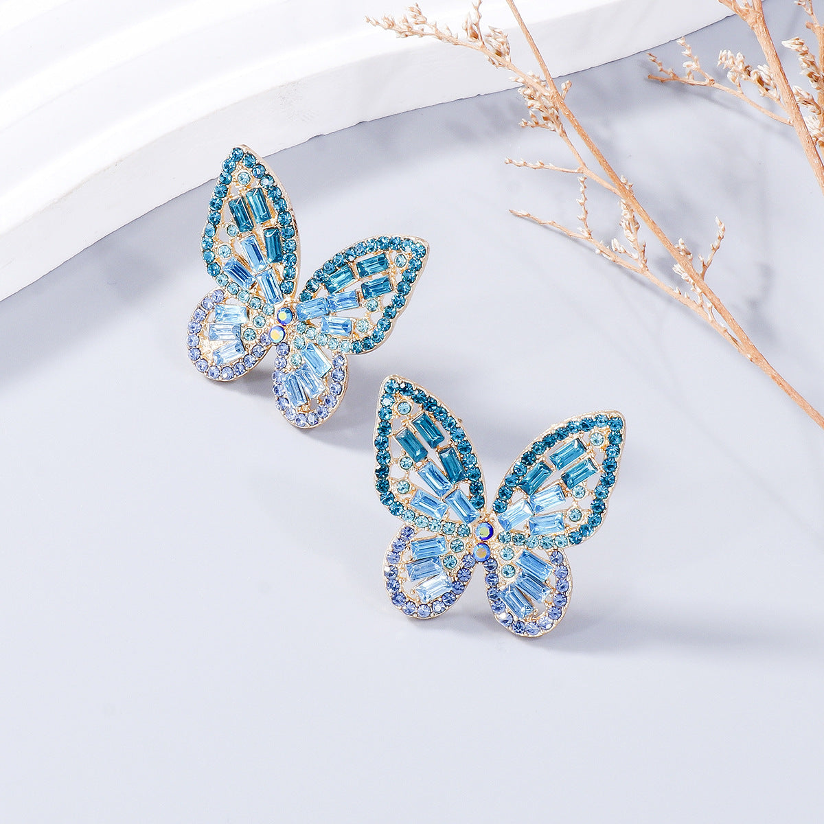 Alloy Inlaid Rhinestone Butterfly Earrings-Teresa&#39;s Fashionista LLC