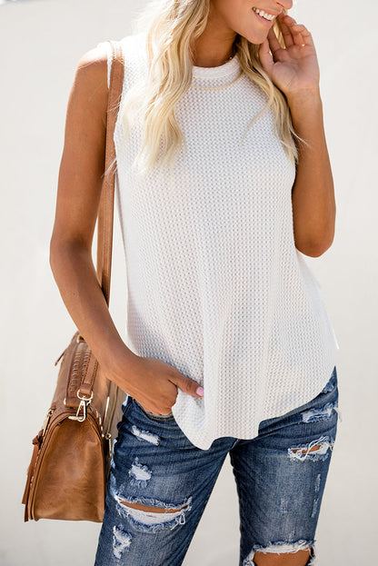 Waffle Knit Round Neck Tank-Teresa&#39;s Fashionista LLC