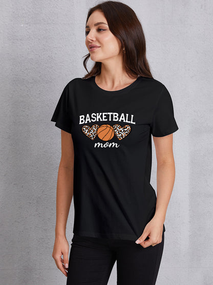 BASKETBALL MOM Round Neck Short Sleeve T-Shirt-Teresa&#39;s Fashionista LLC