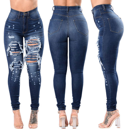 Women's Ripped Denim Washed Denim Pants-Teresa&#39;s Fashionista LLC