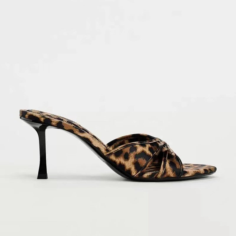 Bow Leopard Kitten Heel Sandals-Teresa&#39;s Fashionista LLC