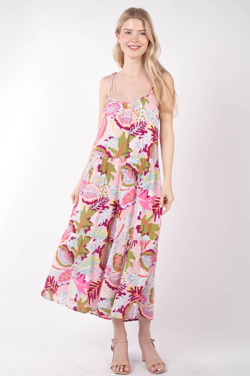 VERY J Tropical Printed Cami Midi Dress-Teresa&#39;s Fashionista LLC