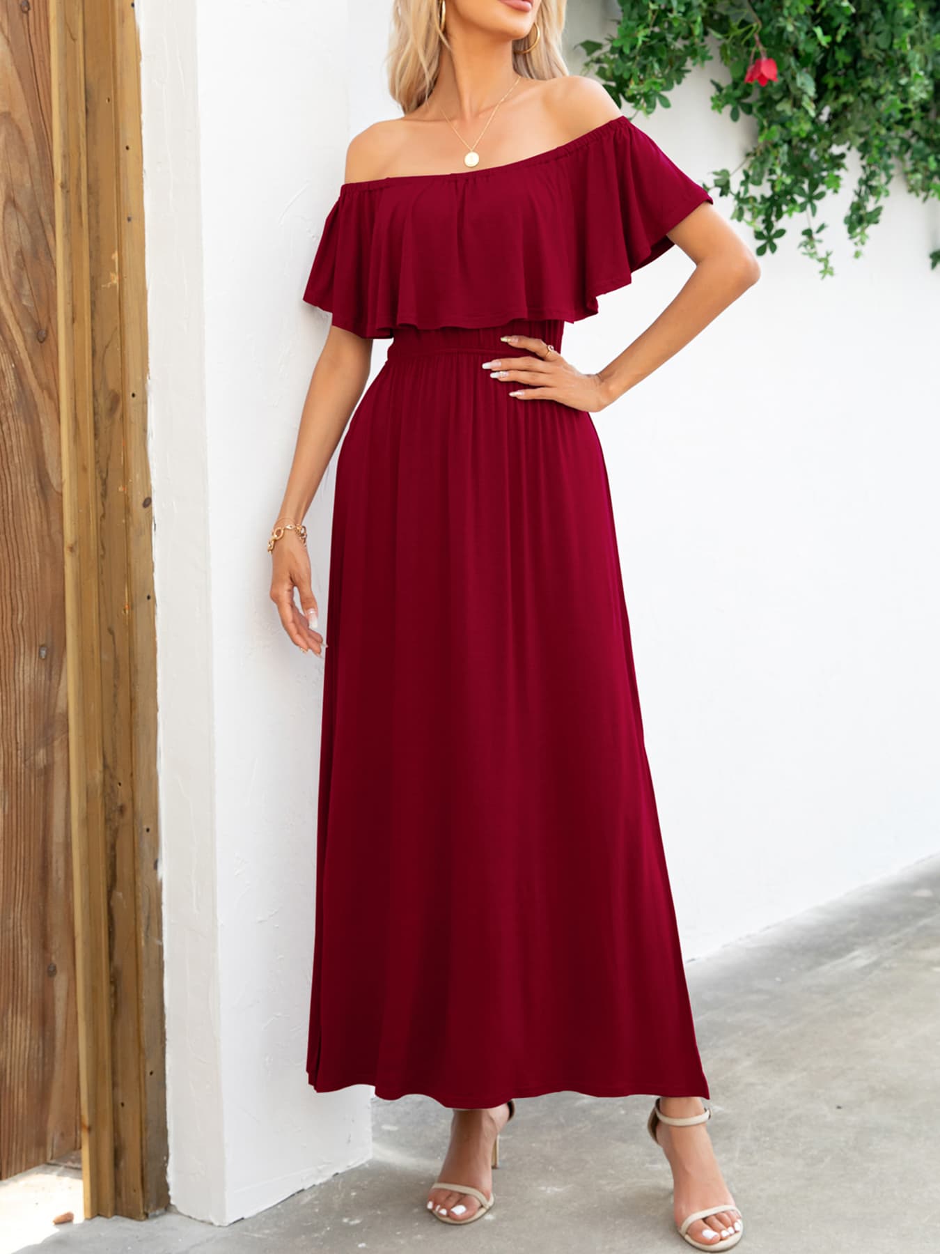 Off-Shoulder Slit Maxi Dress-Teresa&#39;s Fashionista LLC