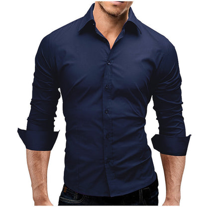 Men's Slim-fit Long-sleeved Solid Color Simple Formal Shirt-Teresa&#39;s Fashionista LLC