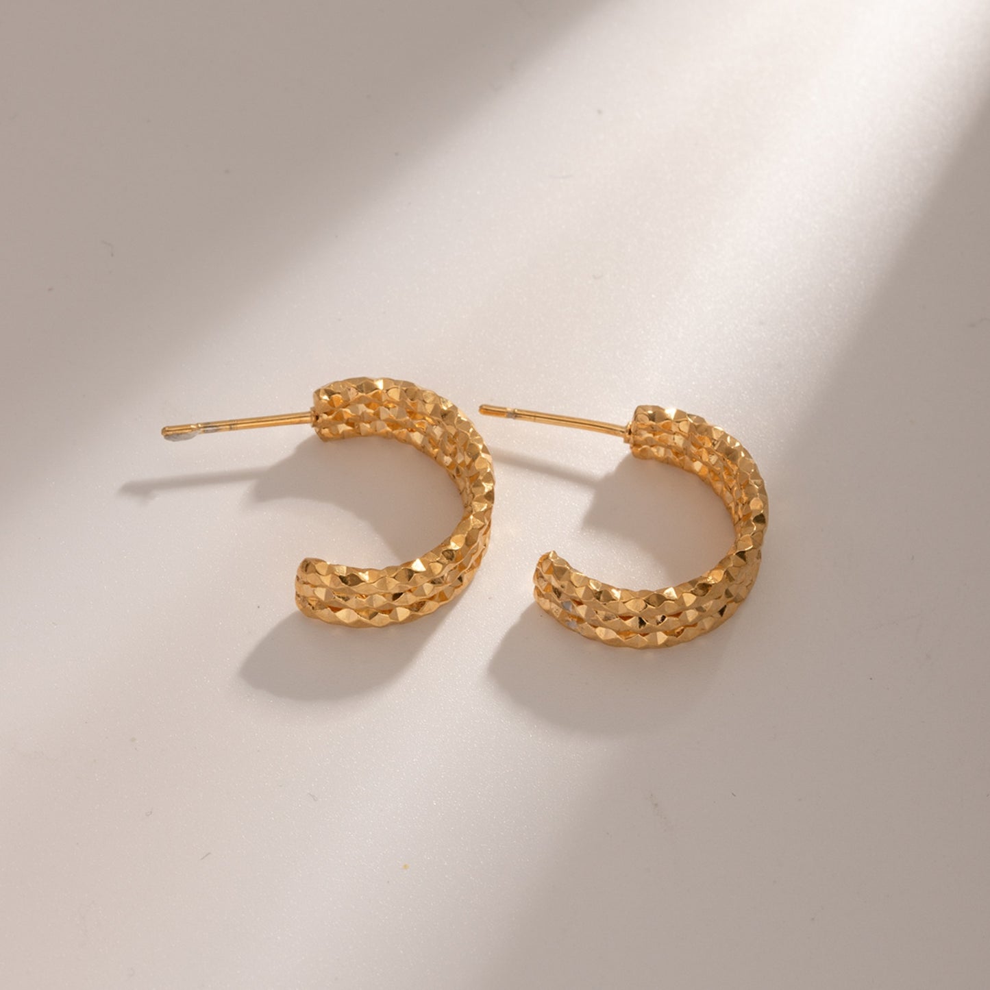 18K Gold-Plated Stainless Steel C-Hoop Earrings-Teresa&#39;s Fashionista LLC