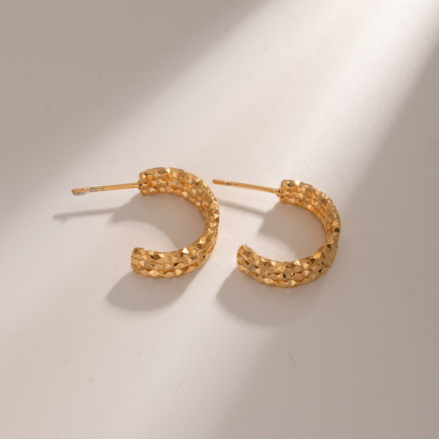 18K Gold-Plated Stainless Steel C-Hoop Earrings-Teresa&#39;s Fashionista LLC