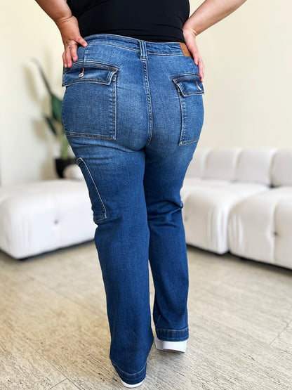 Judy Blue Full Size High Waist Straight Cargo Jeans-Teresa&#39;s Fashionista LLC