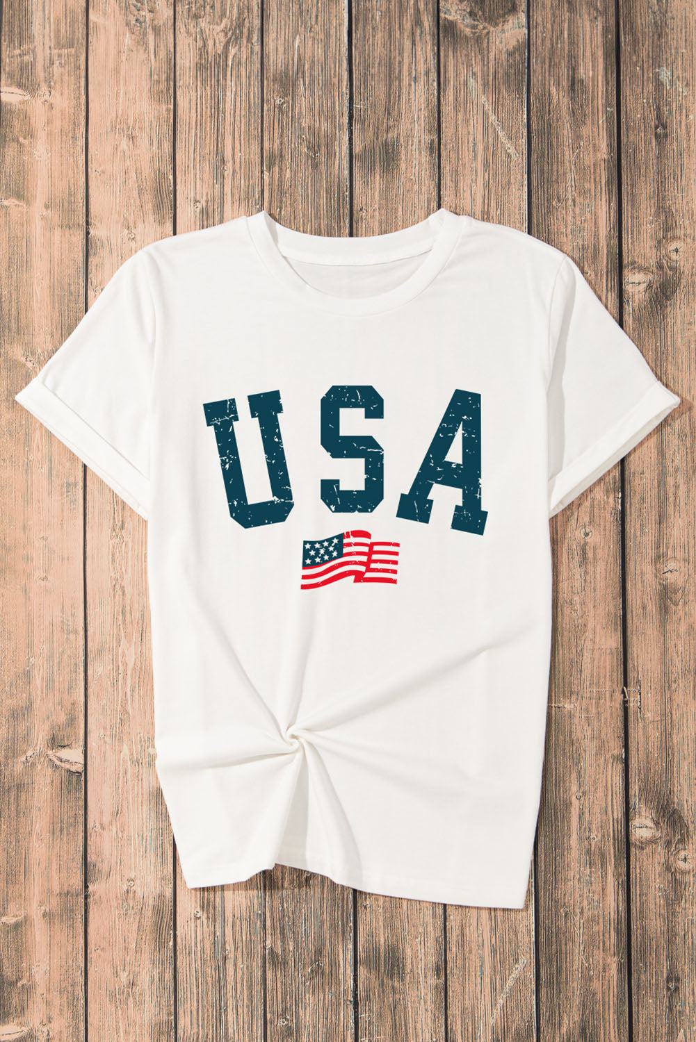 USA Round Neck Short Sleeve T-Shirt-Teresa&#39;s Fashionista LLC