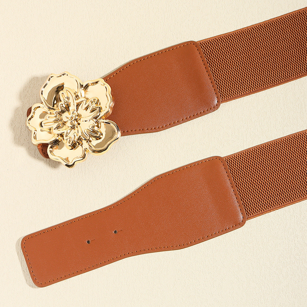 Flower Alloy Buckle Elastic Belt-Teresa&#39;s Fashionista LLC