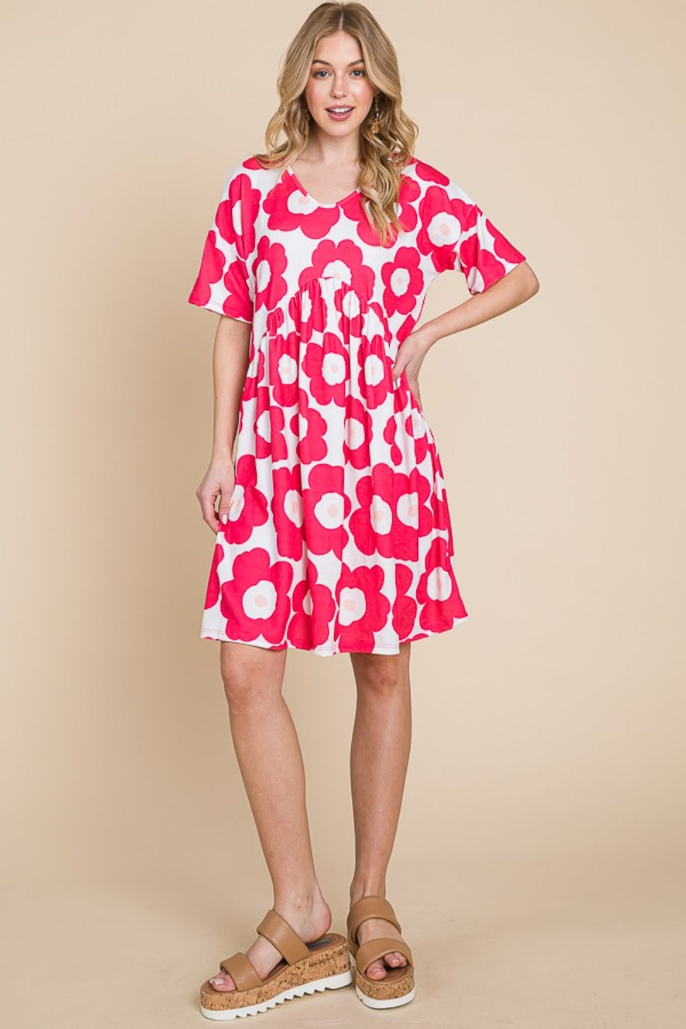 BOMBOM Flower Print Ruched Dress-Teresa&#39;s Fashionista LLC