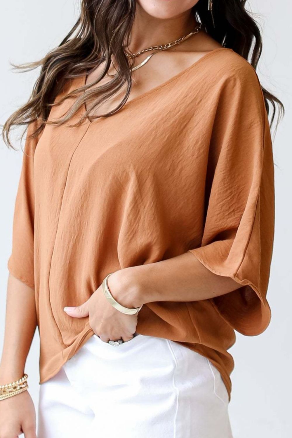 V-Neck Half Sleeve Blouse-Teresa&#39;s Fashionista LLC