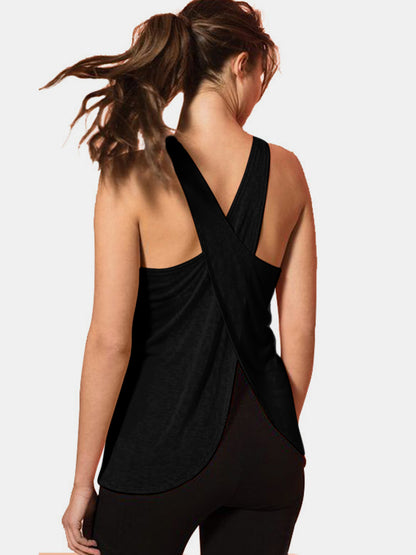 Crisscross Scoop Neck Active Tank-Teresa&#39;s Fashionista LLC