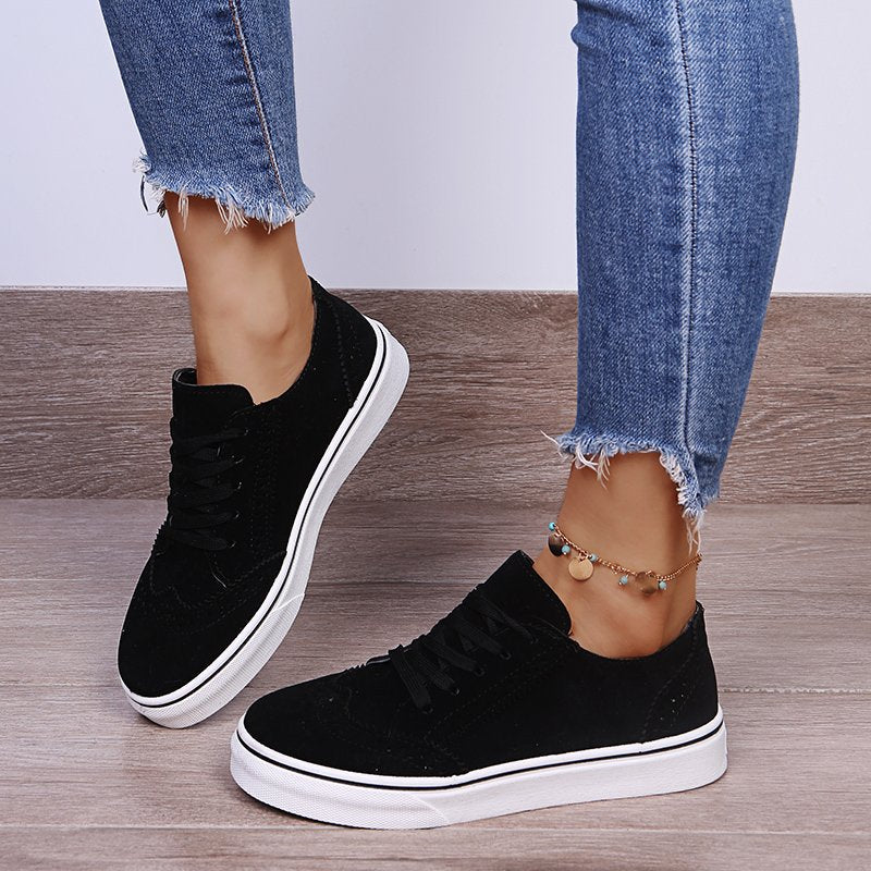 Lace-Up Suedette Flat Sneakers-Teresa&#39;s Fashionista LLC