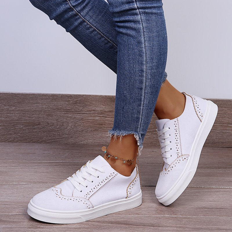 Lace-Up Suedette Flat Sneakers-Teresa&#39;s Fashionista LLC