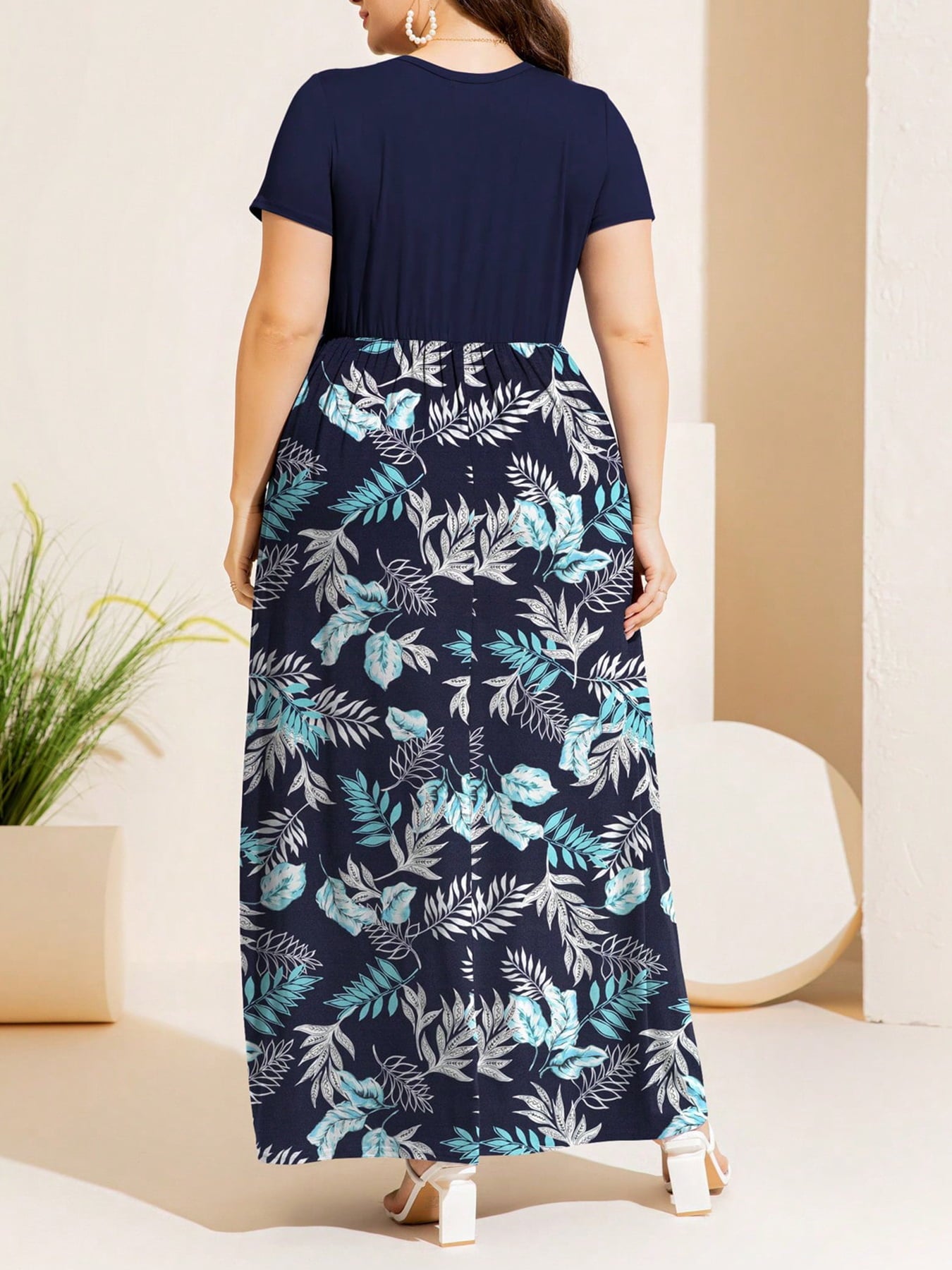 Plus Size Printed Round Neck Short Sleeve Maxi Dress-Teresa&#39;s Fashionista LLC