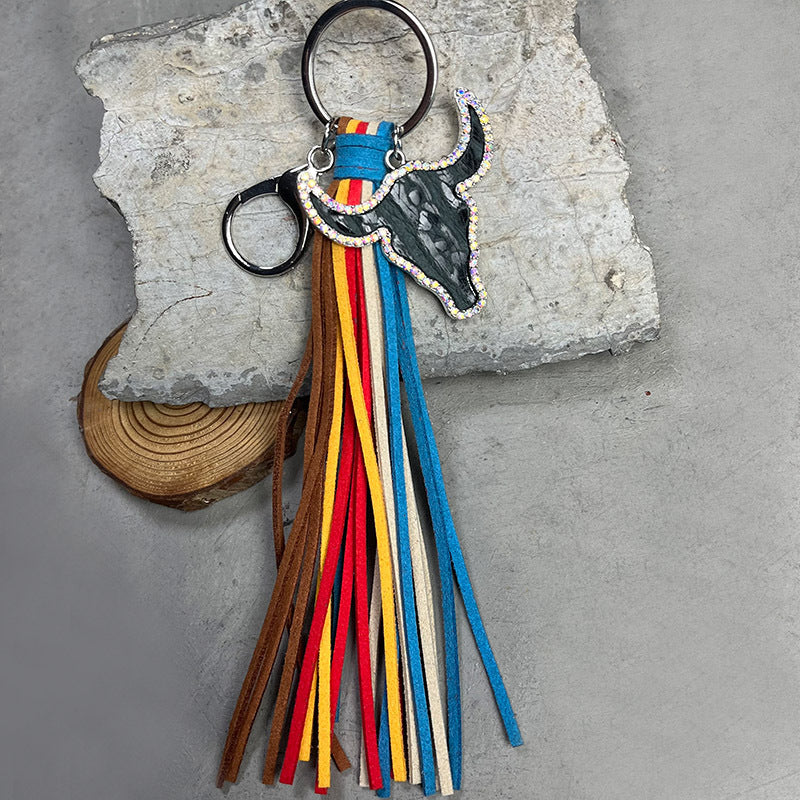 Rhinestone Bull Keychain with Tassel-Teresa&#39;s Fashionista LLC