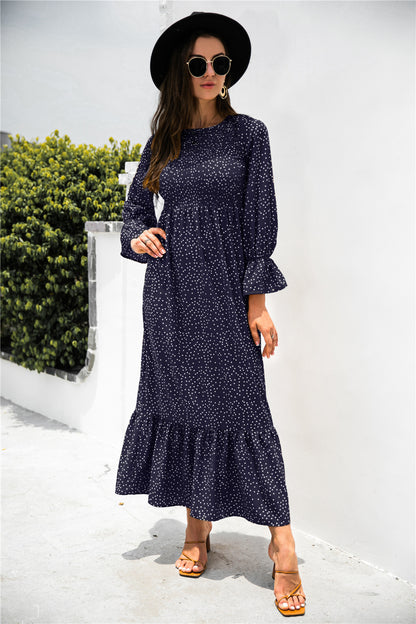 Printed Puff Sleeve Ruffle Maxi Dress-Teresa&#39;s Fashionista LLC