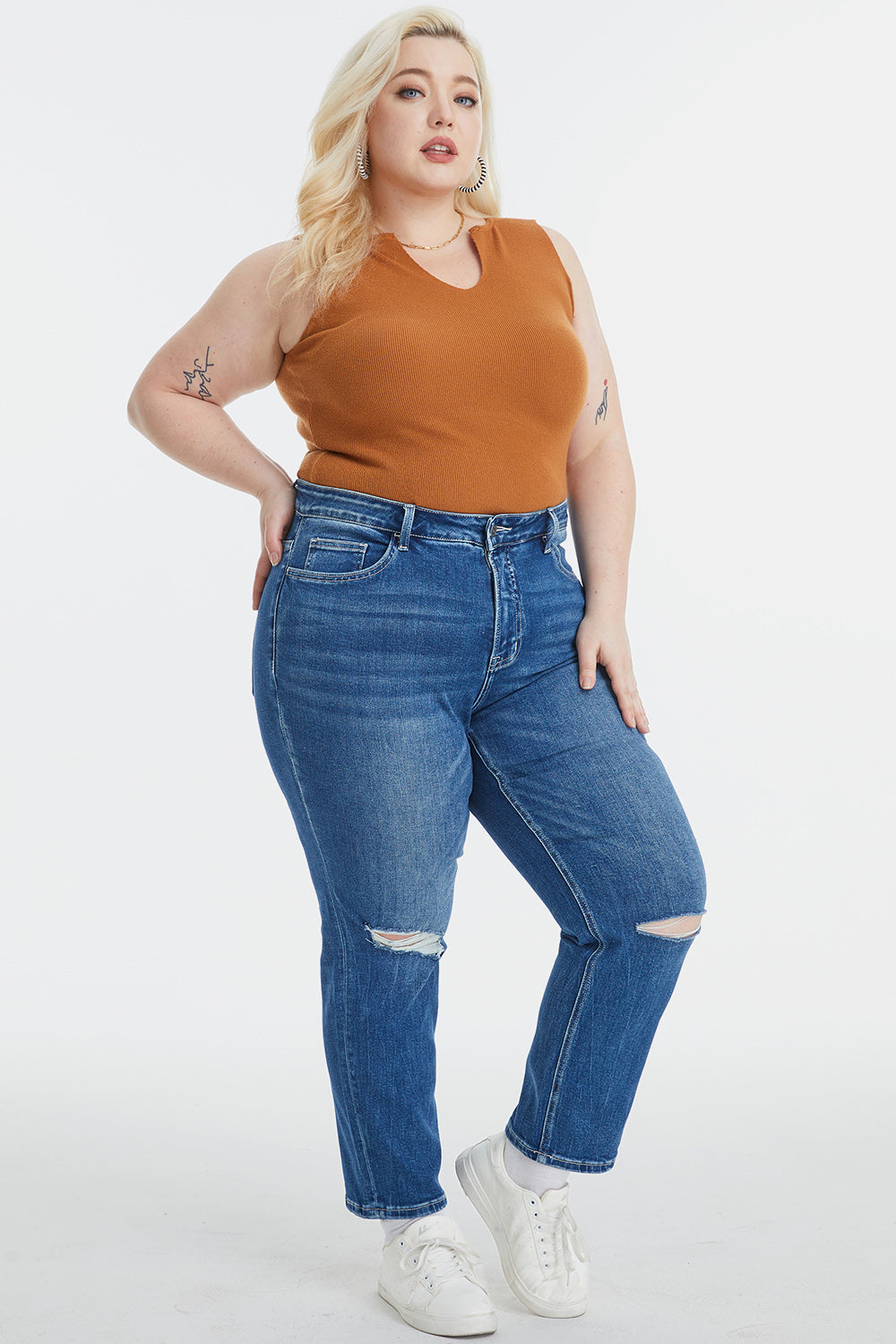 BAYEAS Full Size High Waist Distressed Washed Cropped Mom Jeans-Teresa&#39;s Fashionista LLC