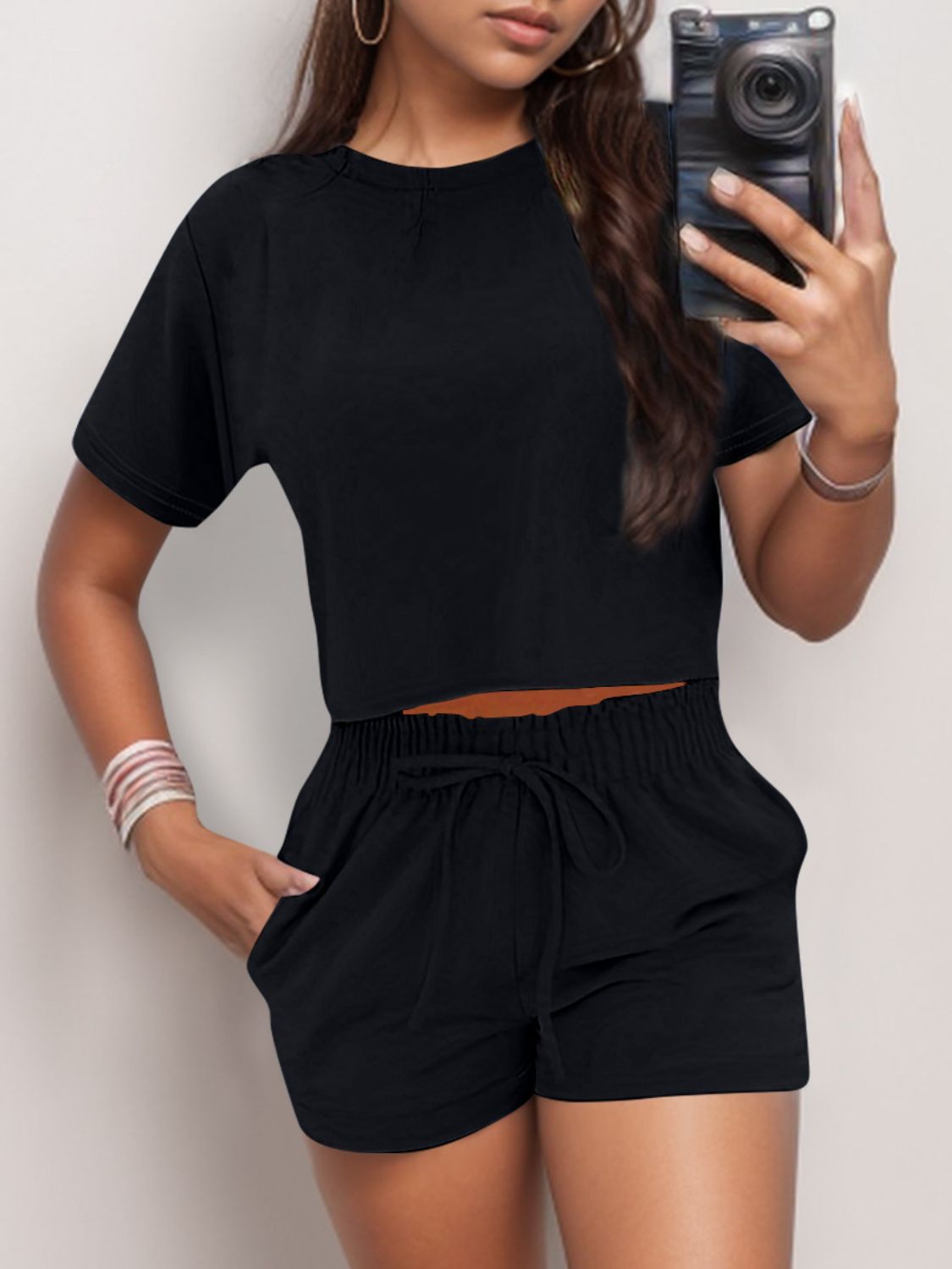 Full Size Round Neck Short Sleeve Top and Shorts Set-Teresa&#39;s Fashionista LLC