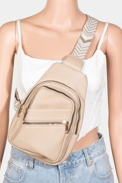 Fame PU Leather Chevron Strap Crossbody Bag