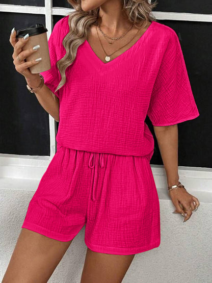 V-Neck Half Sleeve Top and Shorts Set-Teresa&#39;s Fashionista LLC