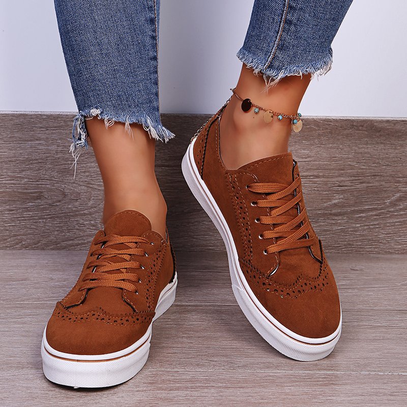 Lace-Up Suedette Flat Sneakers-Teresa&#39;s Fashionista LLC