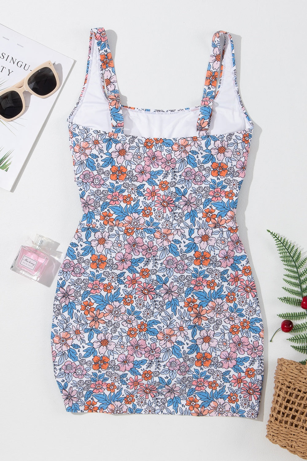 Drawstring Printed Wide Strap Swim Dress-Teresa&#39;s Fashionista LLC