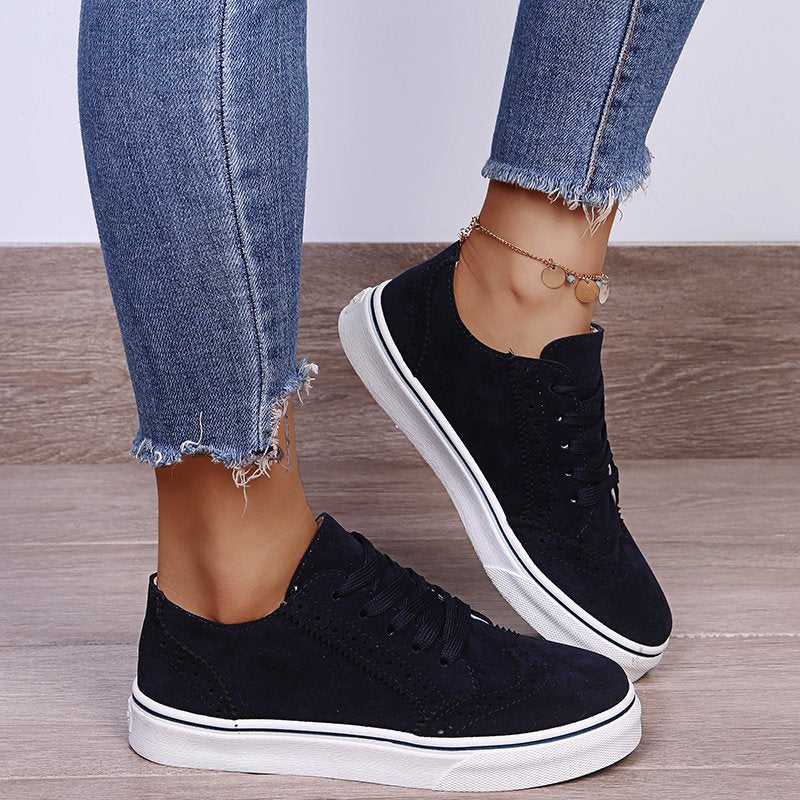 Lace-Up Suedette Flat Sneakers-Teresa&#39;s Fashionista LLC