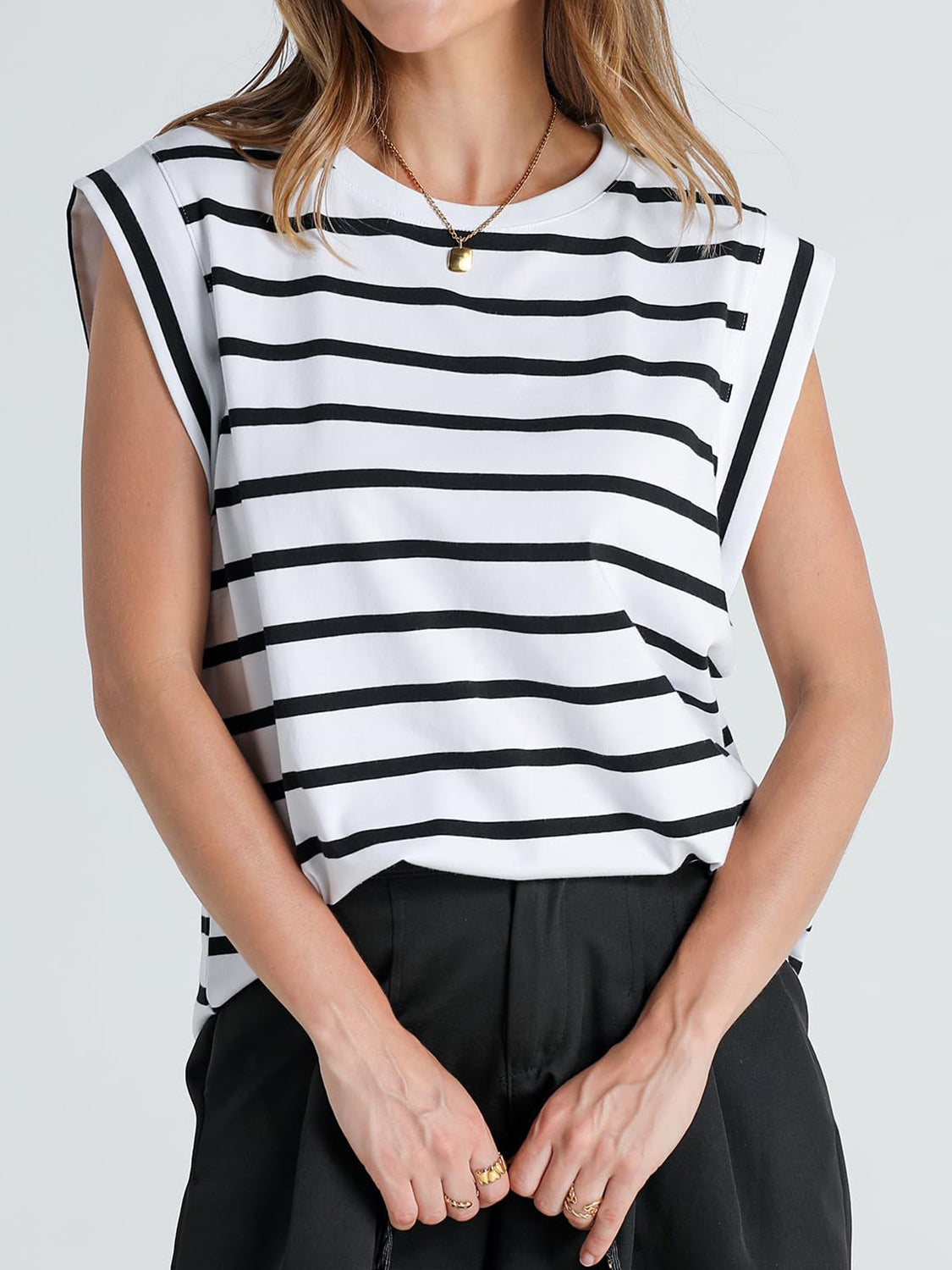 Striped Round Neck Tank-Teresa&#39;s Fashionista LLC