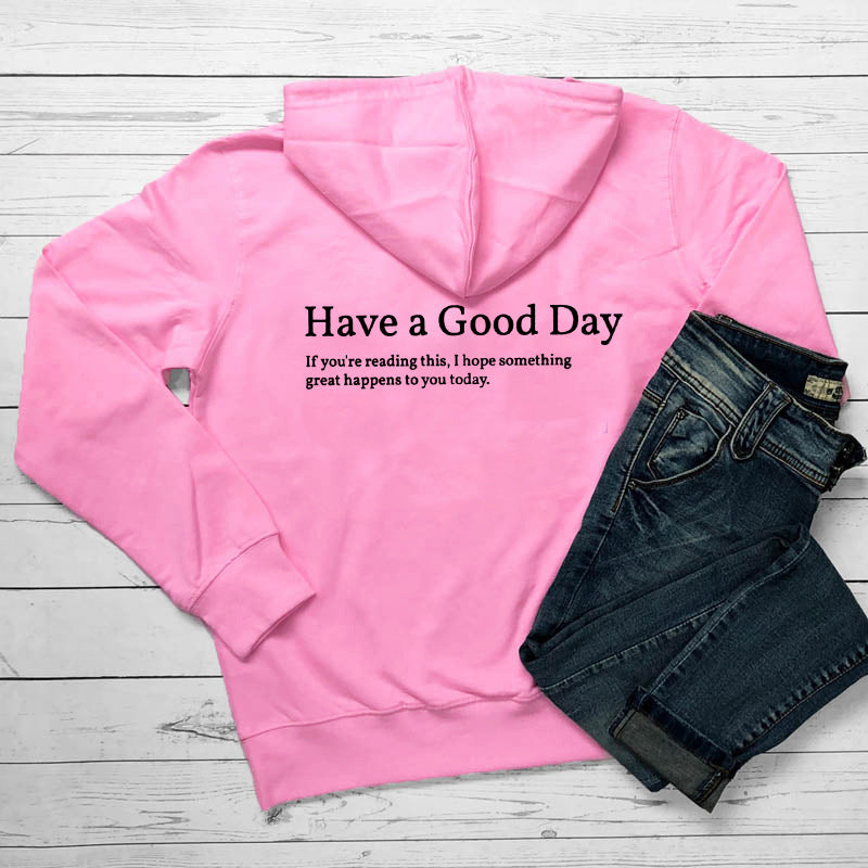 Minimalist Have A Good Day Printed Back Casual Hooded Pocket Sweater-Teresa&#39;s Fashionista LLC