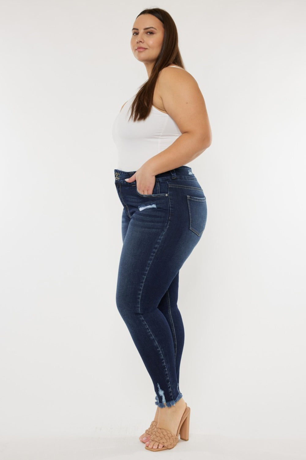 Kancan Full Size Cat's Whiskers Raw Hem High Waist Jeans-Teresa&#39;s Fashionista LLC