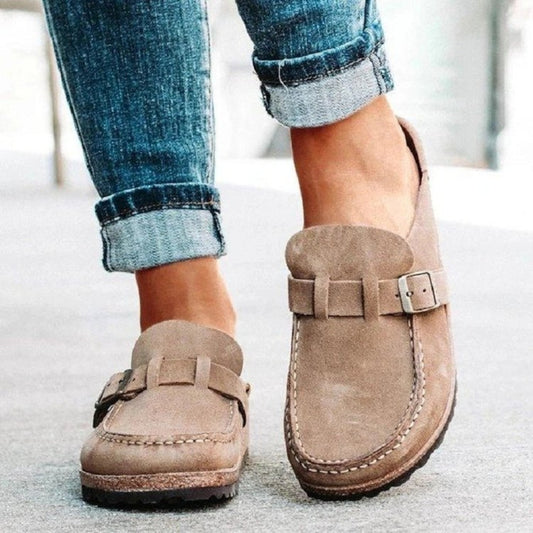 Round Toe Low Heel Buckle Loafers-Teresa&#39;s Fashionista LLC