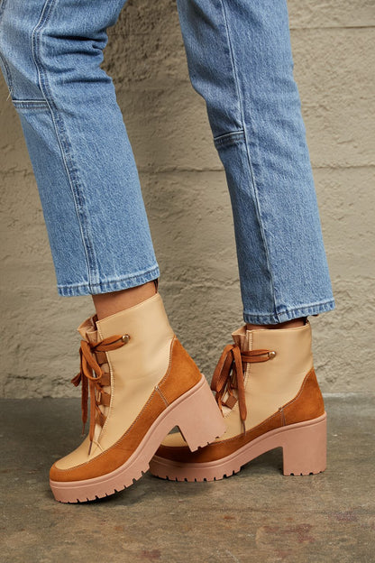 East Lion Corp Lace Up Lug Booties-Teresa&#39;s Fashionista LLC