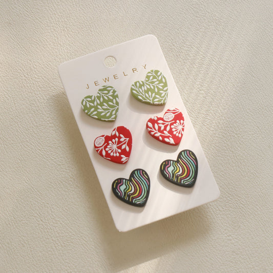 3 Piece Acrylic Heart Stud Earrings-Teresa&#39;s Fashionista LLC