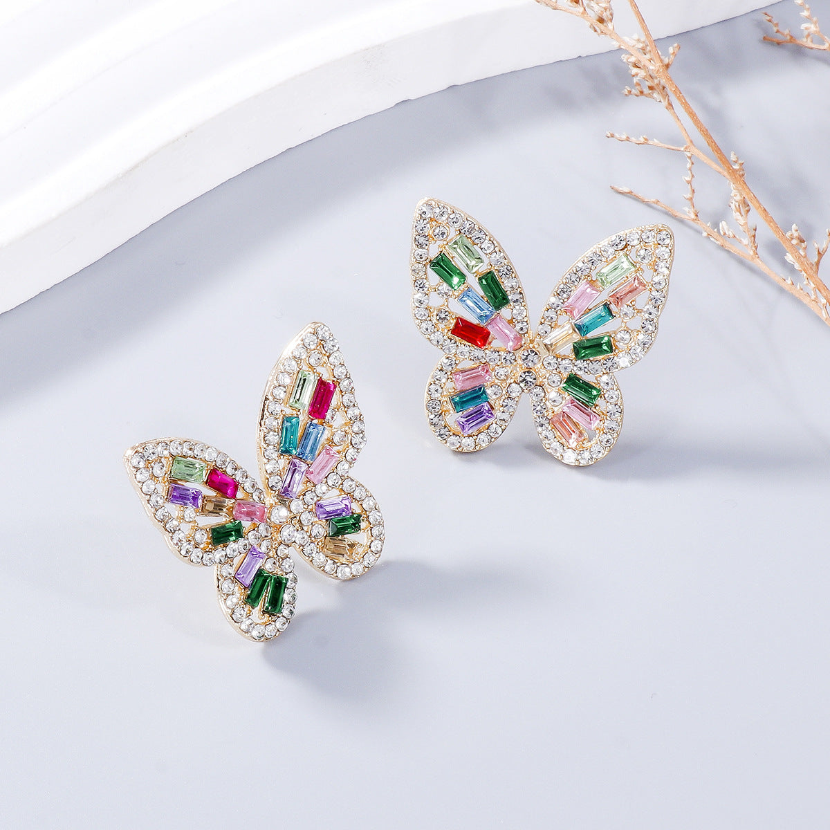 Alloy Inlaid Rhinestone Butterfly Earrings-Teresa&#39;s Fashionista LLC